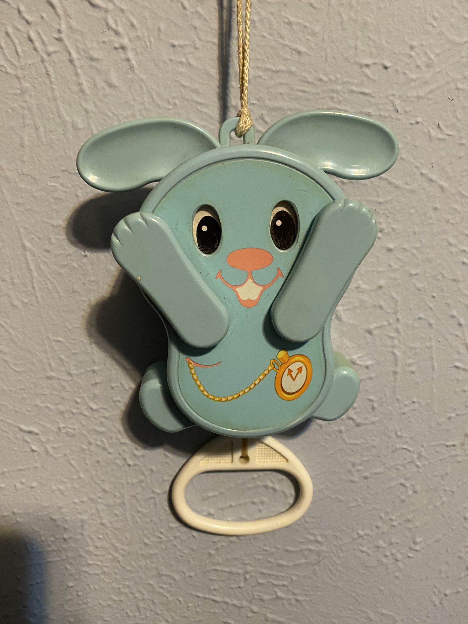 Vintage 1980 TOMY Peek-a-Boo Bunny Pull String Musical Lullaby