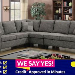 NO CREDIT NEEDED! - Dark Grey L Shape Couch Sofa Sectional Linen-like Fabric