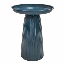 Gleeful Garden Metal Outdoor Bird Bath-Blue Glaze