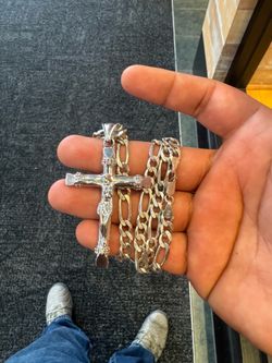 Silver Crucifix Pendant with Figaro Chain