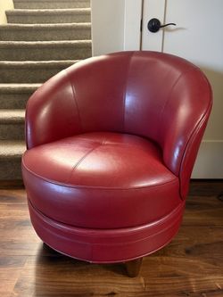 Burgundy Leather Barrel Swivel Chair