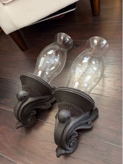 Iron and glass hanging candleholders