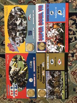 Official NFL Super Bowl Flip Coins with description card.