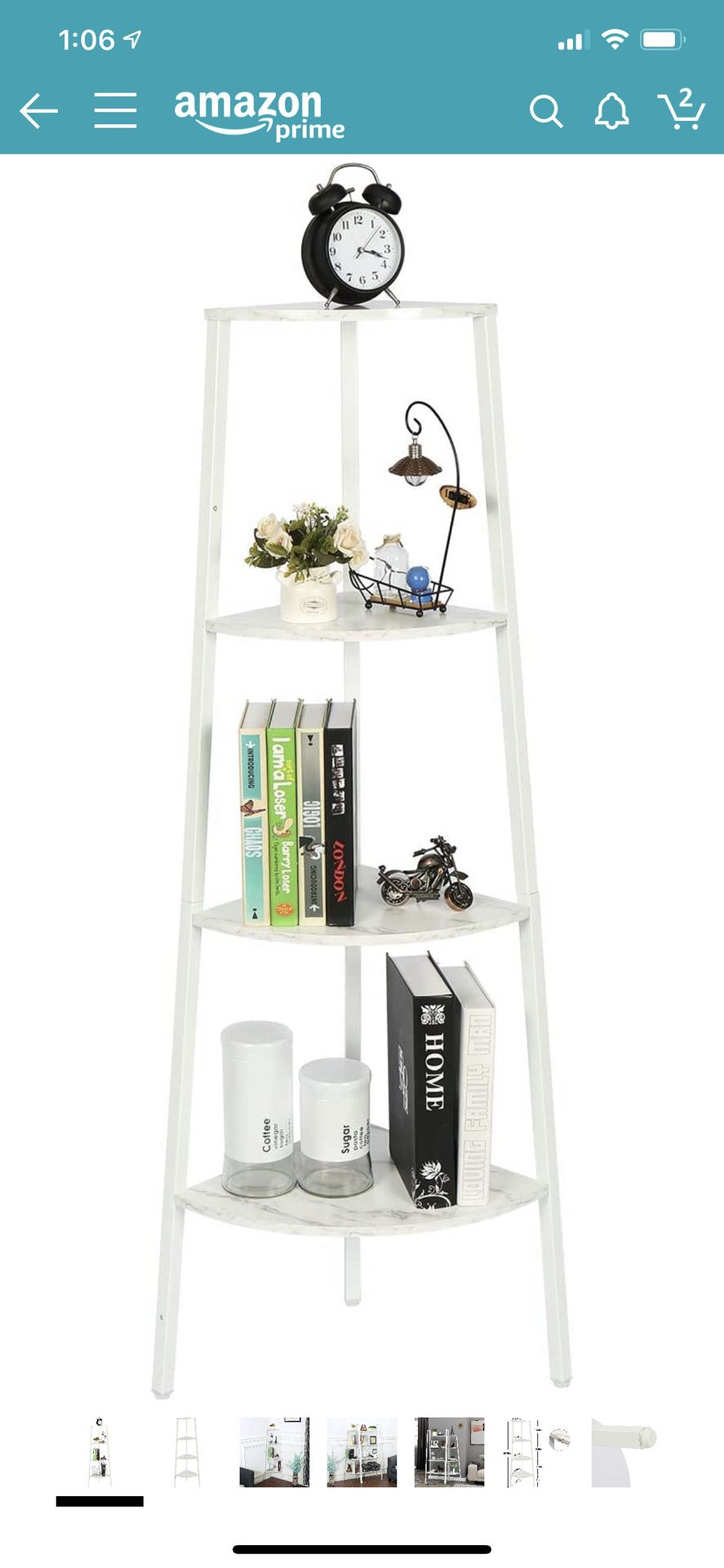 HOME BI 4-Tier Industrial Corner Ladder Shelf, Bookcase, Storage Rack, Plant Stand Accent Metal Frame Furniture Home Office, White