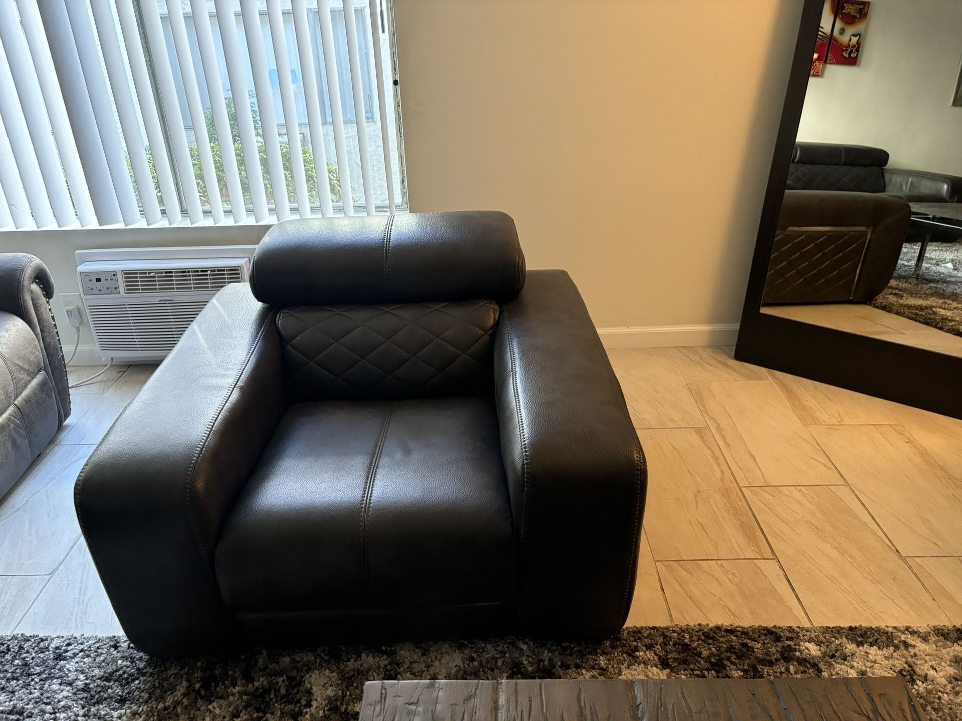 Italian Leather Accent Chair w/ Chrome Accent Trim