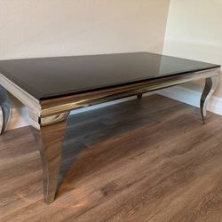 Chrome Legs W/ Black Glass Top Coffee Table 