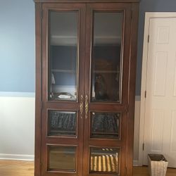 Vintage Solid Wood Bookcase with Glass and Wooden Shelves