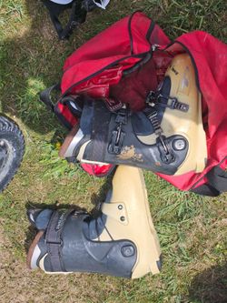 Skis, poles, and boots