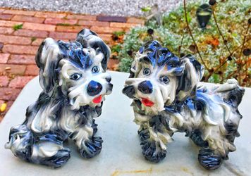 Super cute Italian made in Italy mid century spaghetti clay art pottery dogs as is !
