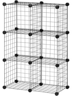 Storage Shelves Bins for Dorm, Home. Cubes, Customizable. Each cube measures 14.25 x 14.5 x 14.5 inches.  Customizable - stack vertically or horizon