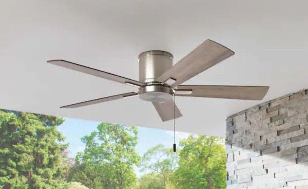 Hampton Bay Grantway 48 in. Indoor/Covered Outdoor Brushed Nickel Low Profile Ceiling Fan Without Light with Pull Chain Included,All Products : American Fashion Style Bags On Sale
