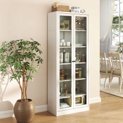 Metal Kitchen Pantry Cabinet - 72 Tall Storage with 5 Adjustable Shelves, White Freestanding Cabinet for Kitchen/Pantry/Bathroom