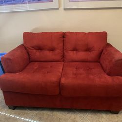 Red Two-Seater Couch – Barely Used & In Great Condition
