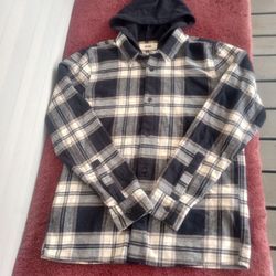 Hollister Co. Mens Hooded Flannel Shirt Black Plaid size Medium 