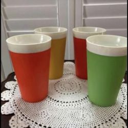 Vintage 1960’s MCM Tumbler Cups Retro- Set of 4 -  Orange Green Yellow