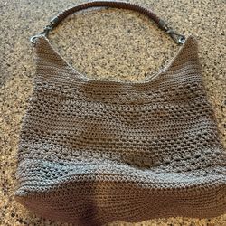 Brown Crocheted Hobo Style Bag