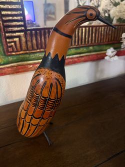 Peruvian Bird  Gourd Folk Art Decorative Handmade Carved Burned