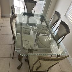 6’ Glass Dining Table And 6 Chairs. 