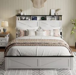 Queen Farmhouse Bed Frame with Storage
