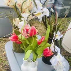 3 Artificial Floral Flower Centerpiece Spring Arrangements With Vases - Each Priced Separately