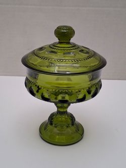 Vintage Kings Crown Pedestal Green Candy Dish