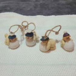 Set of 4: Cute Snowman on Snowball Christmas Ornaments