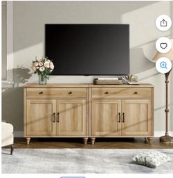 Oak Wood Farmhouse Console Cabinet TV Stand 67.7"