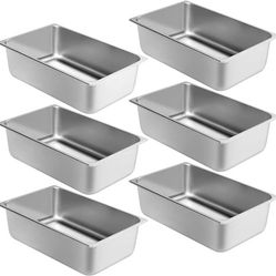 6 New Steam Table Pans, Full Size, 6" Deep, Stainless Steel, Standard Weight NSF