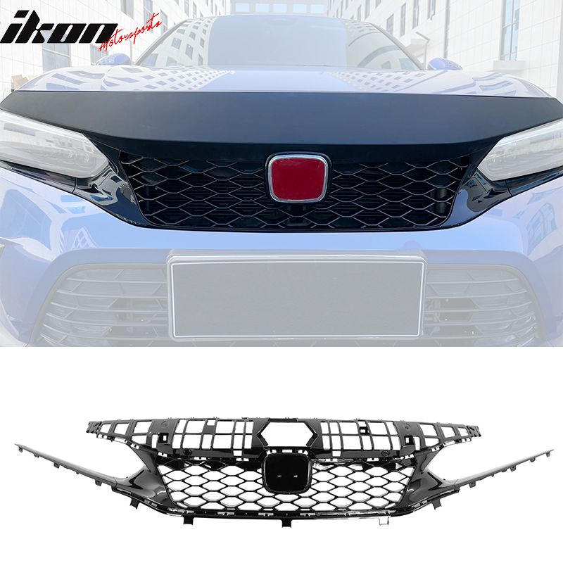 Fits 2022-2024 Honda Civic Si & Hatchback Type R Style Upper Grille Gloss Black ABS