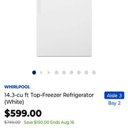 Whirlpool Top Freezer Refrigerator 