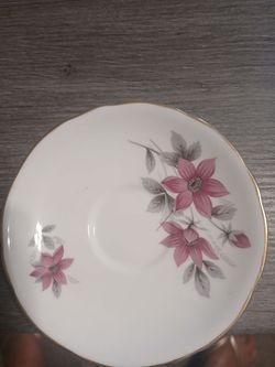 ​Vintage Royal Kent Staffordshire Bone China Saucer - Pink Floral & Gold Trim