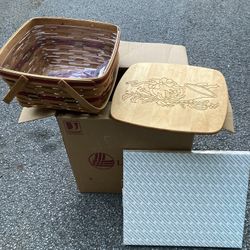 16”x16” longaburger basket with inner plastic liner,cloth liner,lid - $25 