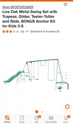 Shop SPORTSPOWER Live Oak Metal Swing Set with Trapeze, Glider, Teeter-Totter and Slide, BONUS Anchor Kit for Kids 3-8