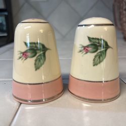 lifetime, China Company Alliance, Ohio, pink rose salt, and pepper shakers