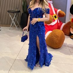 Hand Embroidered Blue Evening Gown Size 6