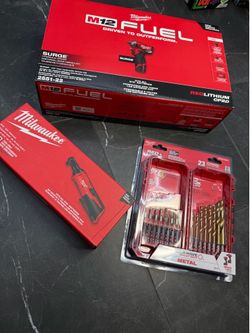 Milwaukee M12 FUEL SURGE 12V 1/4 in. Hex Impact Driver Kit w/ (2) 2. 0Ah Batteries, Bag with M12 3/8 in. Ratchet with 23-Pc Set