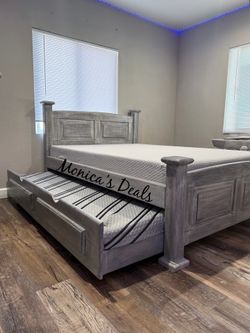 Full Solid Wood Bed With Twin Trundle And Both Memory Foam Mattresses $760