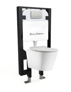 Swiss Madison Calice 0.8 / 1.28 GPF Wall Mounted One Piece Round Toilet with Actuator Plate Flush - Seat Included