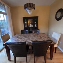 Marble Top Dinning Table with 6 Chairs & China Cabinet