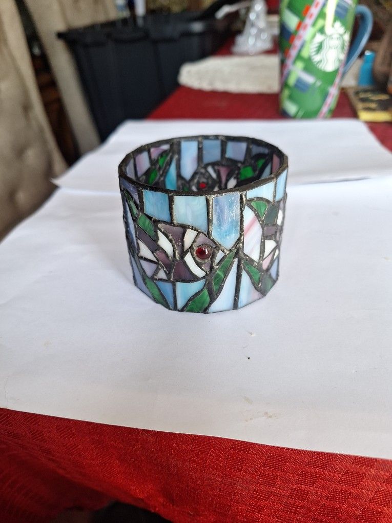 Vintage Stained Glass Candle Holder 21/2"×3"