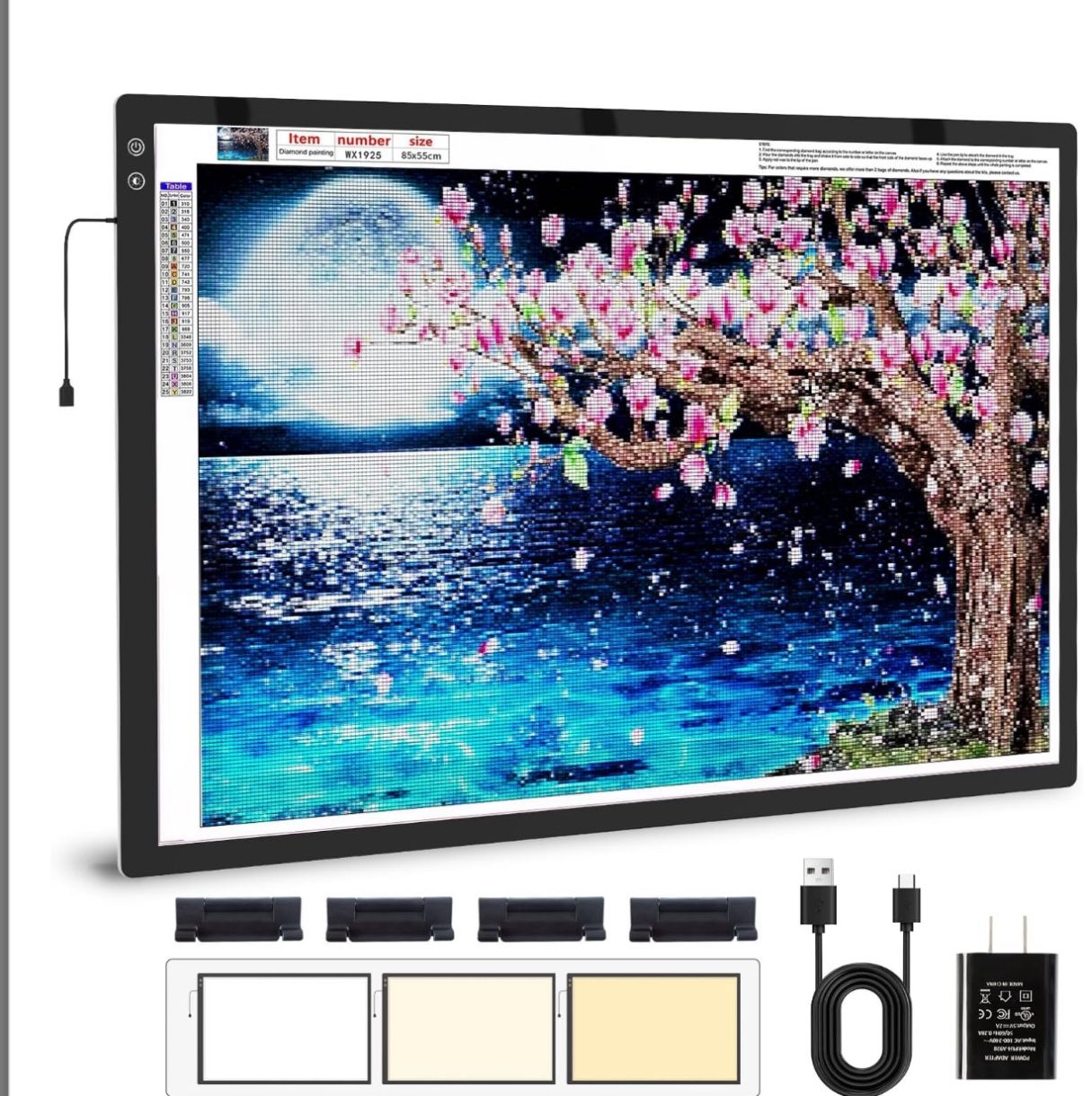 Zocelight Rechargeable Light Pad for Diamond Painting & Dimming Light Box for Tracing,3-Color Modes Light Board,Built-in 6000mAh Battery