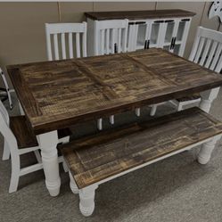 💕White Farmhouse Dining Table Set, White Table Set, Table And Chairs