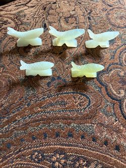 Vintage Hand Carved Pale Green Jade Fish Knife Rests Set of 5 Mixed Sizes