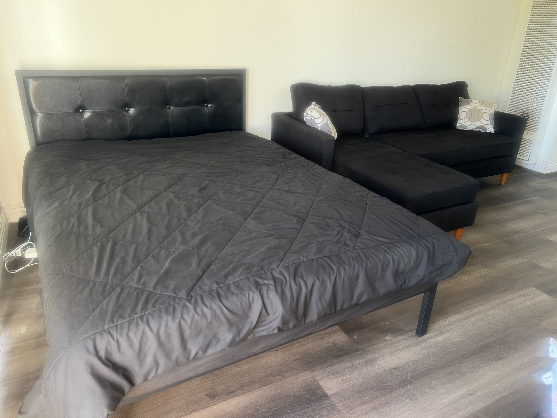 Queen Size Bed With 12” Memory Foam Mattress + Couch