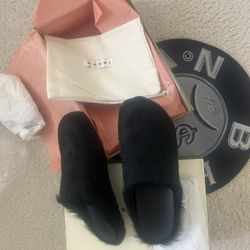 Black Marni Fur Slip-Ons
