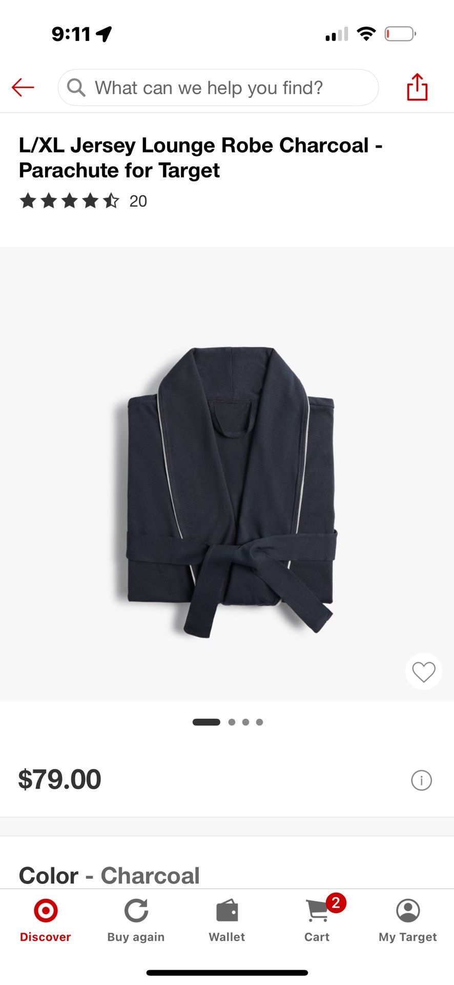 L/XL Jersey Lounge Robe Charcoal - Parachute for Target (FOR MEN AND WOMEN)