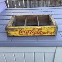 Vintage Coca Cola Wooden Yellow Crate with Metal Corners