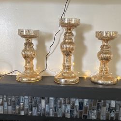 3  Golden Glass Candle Holders 