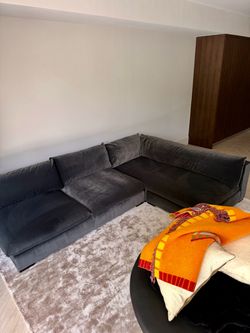 Dark Gray Velvet L-Shaped Sectional Sofa