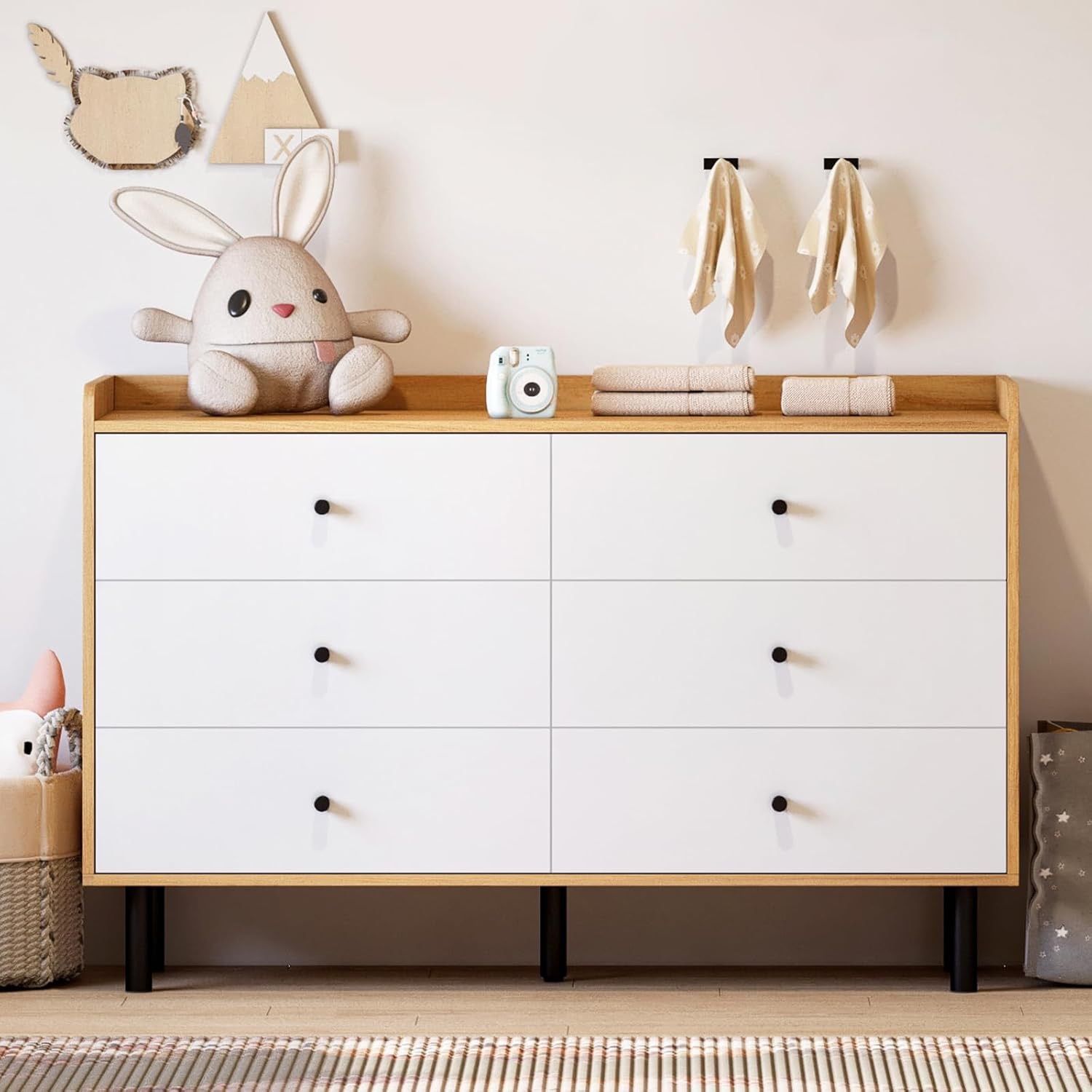 Dresser for Bedroom with 6 Drawers and Metal Handle,Sturdy Frame Modern Bedroom Furniture, Chest of Drawers, White Dressers with Drawers for Closet Ha